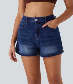 Denim Shorts|Denim Shorts<HALARA Flex™ Mid Rise Zipper Pockets Denim Casual Shorts 3''