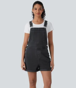 Jumpsuits<HALARA Flex™ Rolled Hem Washed Denim Casual Overalls with Pockets