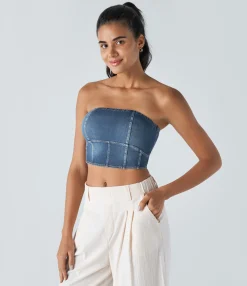 Casual Tops|Tank Tops & Camis<HALARA Flex™ Skinny Washed Denim Casual Tube Top