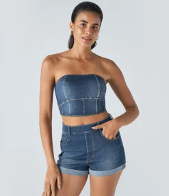 Casual Tops|Tank Tops & Camis<HALARA Flex™ Skinny Washed Denim Casual Tube Top