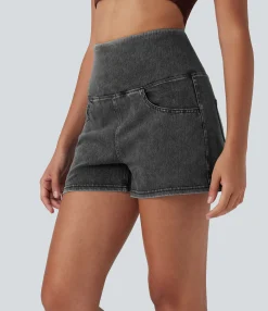 Denim Shorts|Denim Shorts<HALARA Flex™ SoCinched High Waisted Tummy Control Denim Casual Shorts 3'' with Pockets
