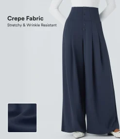 High-Waisted Pants|Pants<HALARA Flex™ Super High Waisted Decorative Pocket Wide Leg Crepe Work Pants