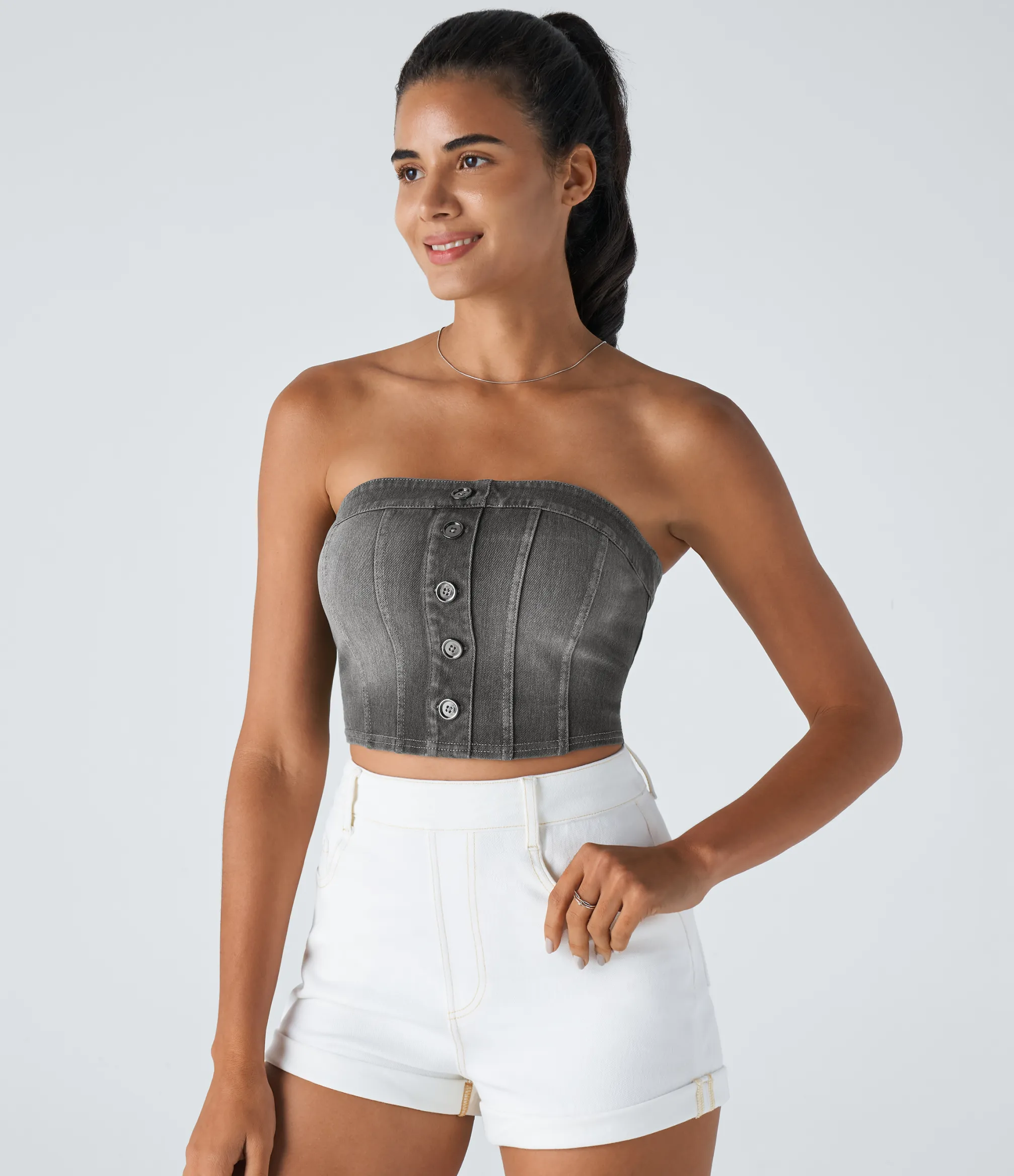 Casual Tops|Tank Tops & Camis<HALARA Flex™ Tube Decorative Denim Cropped Casual Tank Top