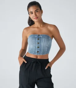 Casual Tops|Tank Tops & Camis<HALARA Flex™ Tube Decorative Denim Cropped Casual Tank Top