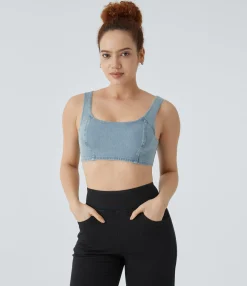 Casual Tops|Tank Tops & Camis<HALARA Flex™ U Neck Denim Cropped Casual Tank Top Simple Blue Denim
