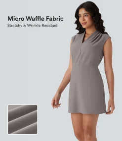 Mini Dresses|Dresses<HALARA Flex™ V Neck Pleated Sleeveless Mini Micro Waffle Work Dress with Pockets