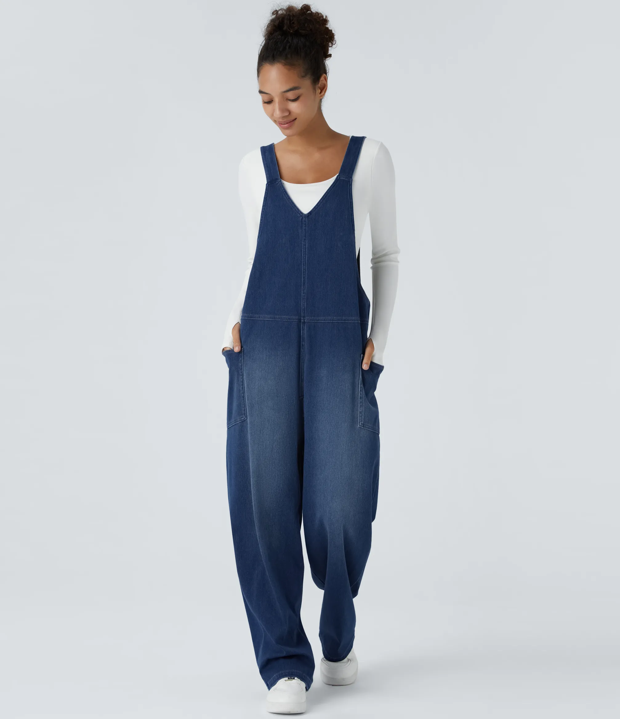 Jumpsuits<HALARA Flex™ V Neck Pocket Washed Denim Casual Overalls
