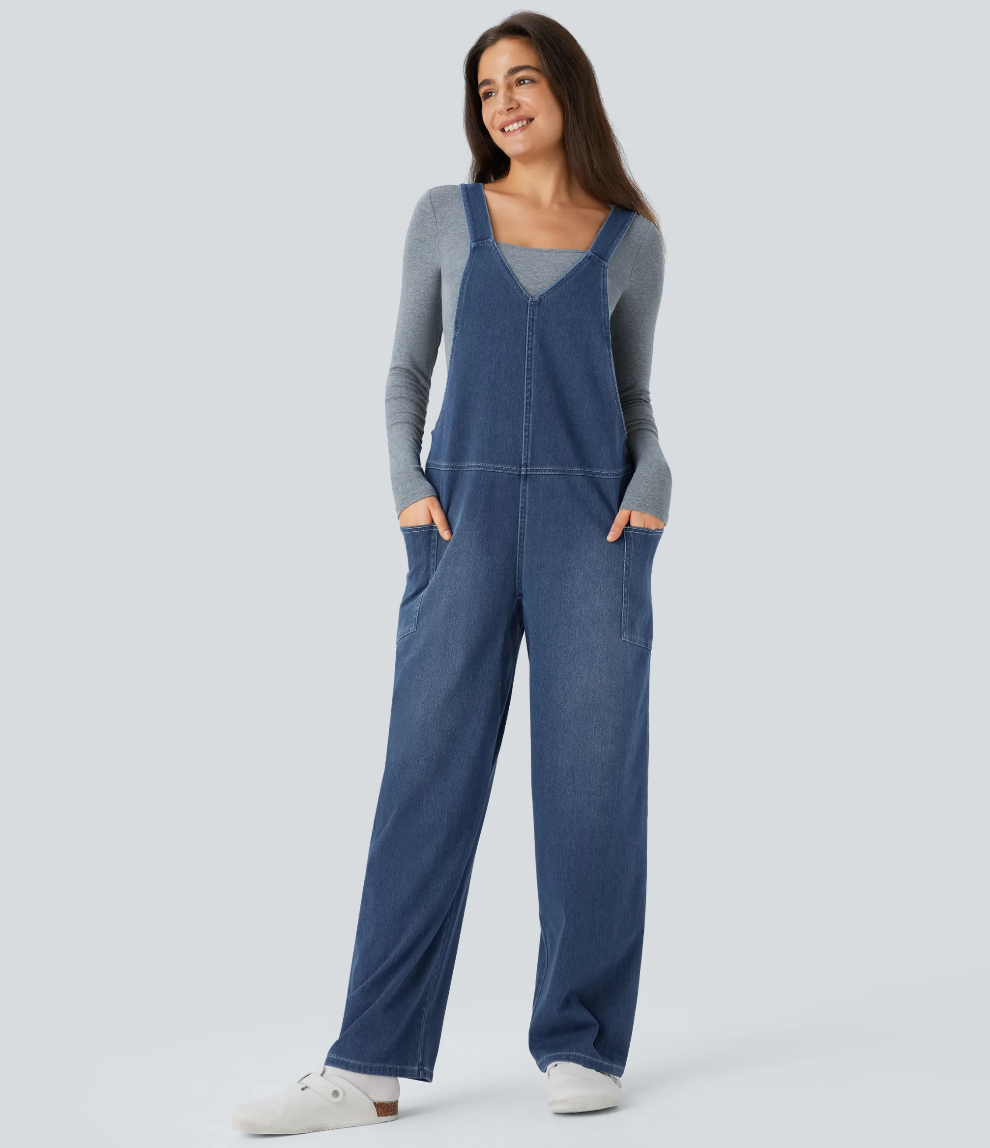 Jumpsuits<HALARA Flex™ V Neck Pocket Washed Denim Casual Overalls