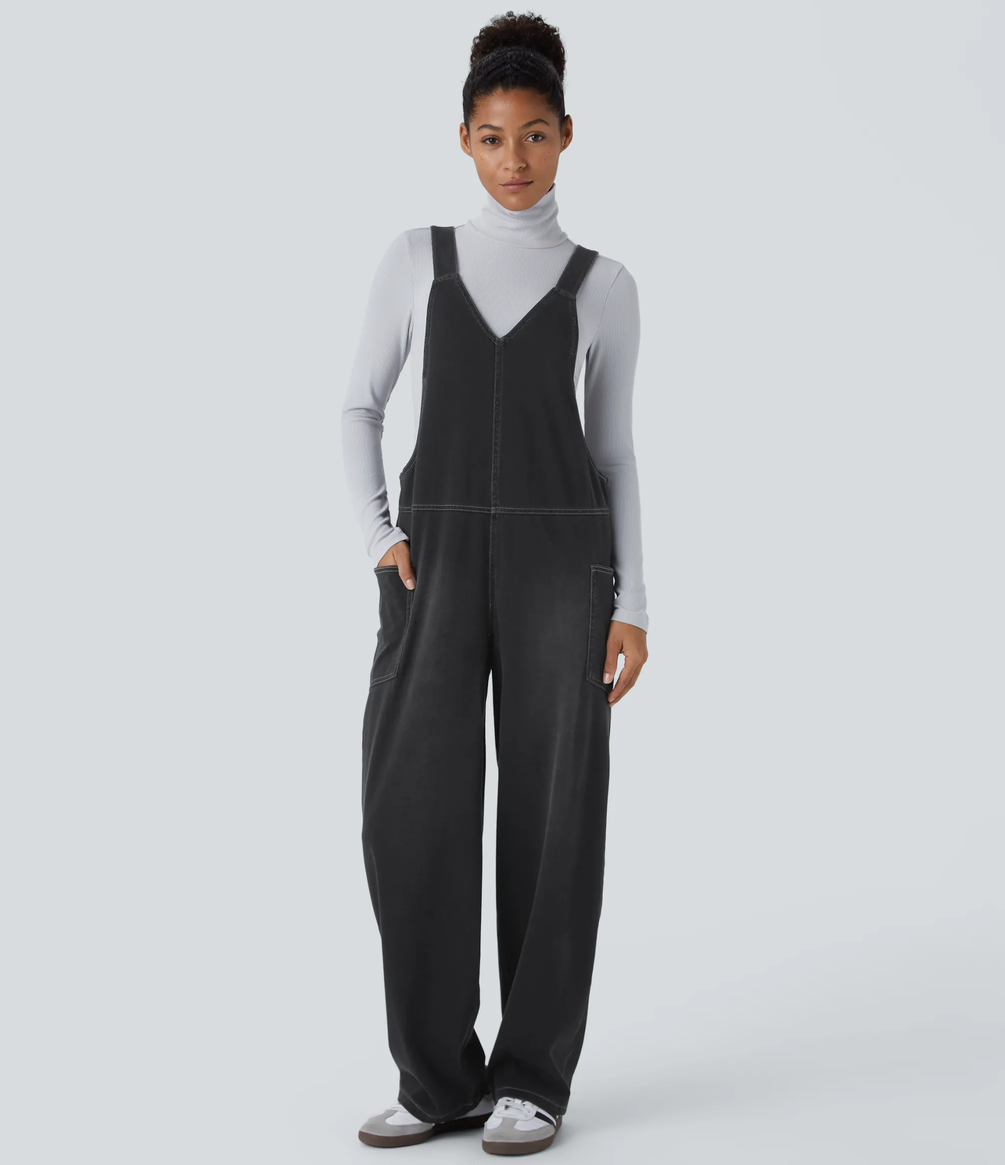 Jumpsuits<HALARA Flex™ V Neck Pocket Washed Denim Casual Overalls
