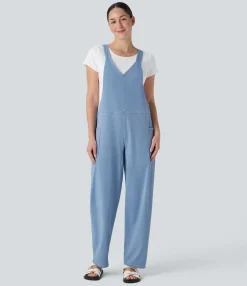 Jumpsuits<HALARA Flex™ V Neck Pocket Washed Denim Casual Overalls