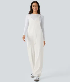 Jumpsuits<HALARA Flex™ V Neck Pocket Washed Denim Casual Overalls