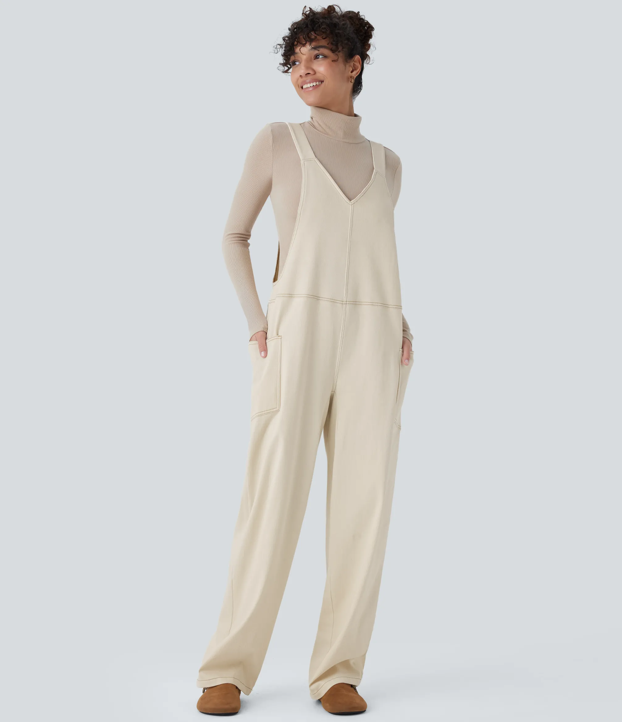 Jumpsuits<HALARA Flex™ V Neck Pocket Washed Denim Casual Overalls