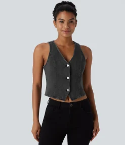 Casual Tops|Tank Tops & Camis<HALARA Flex™ V Neck Washed Denim Casual Vest
