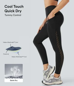 Pocket Leggings|Ultrasculpt™ Leggings<HALARA UltraSculpt™ Cool Quick Dry SoCinched High Waisted Tummy Control Ventilation Perforated Yoga Leggings with Pockets-UPF50+