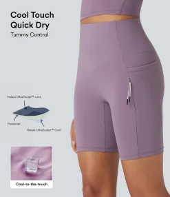 Active Shorts|Bikers<HALARA UltraSculpt™ Cool Quick Dry SoCinched High Waisted Tummy Control Hiking Biker Shorts 7'' with Pockets-UPF 50+