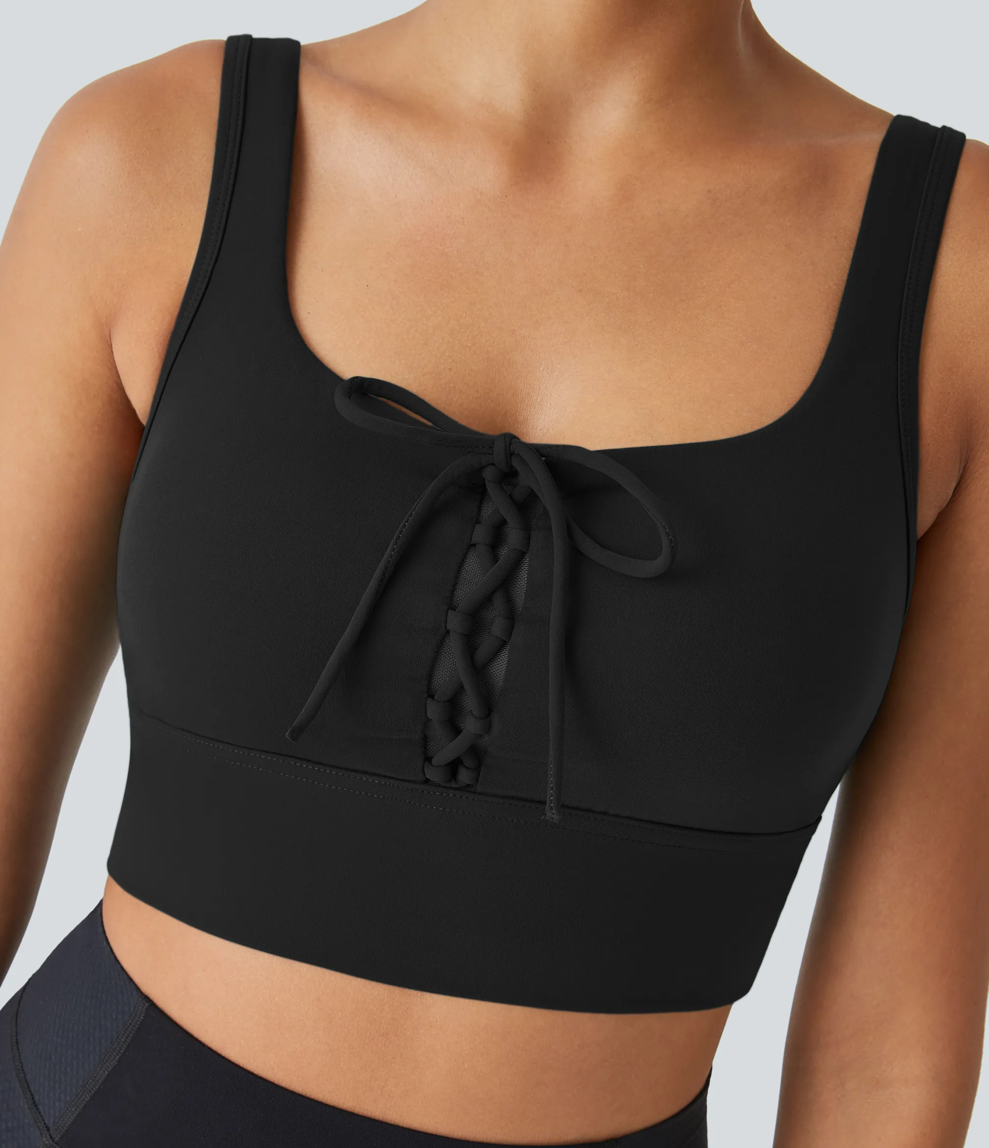 Tank Tops & Camis|Tank Tops<HALARA UltraSculpt™ Crisscross Lace Up Contrast Mesh Backless Cropped Workout Tank Top Black