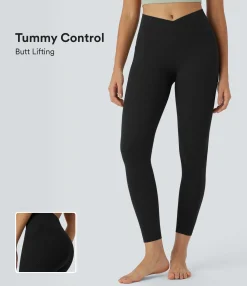 Butt Lifting Leggings|Pocket Leggings<HALARA UltraSculpt™ High Waisted Crossover Tummy Control Butt Lifting Pocket Yoga 7/8 Leggings