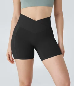Crossover Shorts|Active Shorts<HALARA UltraSculpt™ High Waisted Ribbed Crossover Pocket Workout Biker Shorts 5''