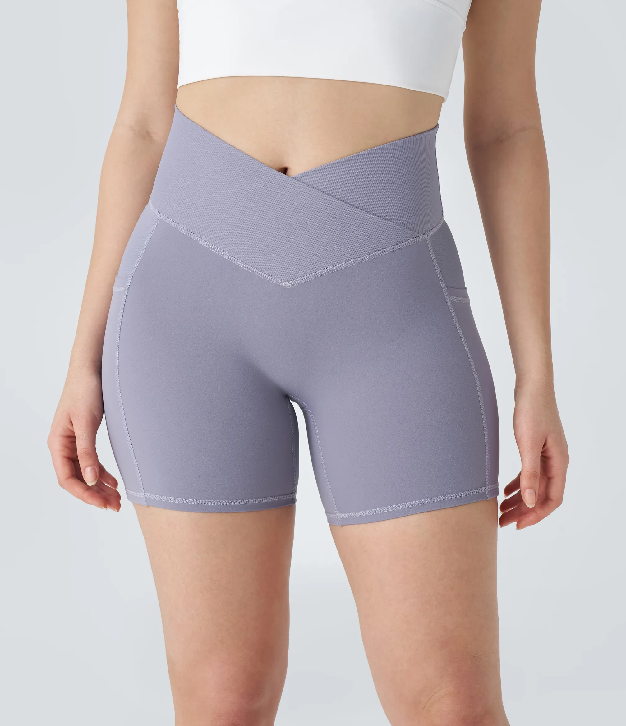 Crossover Shorts|Active Shorts<HALARA UltraSculpt™ High Waisted Ribbed Crossover Pocket Workout Biker Shorts 5''