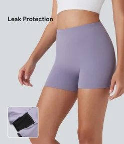 Active Shorts|Bikers<HALARA UltraSculpt™ Mid Rise Yoga Leak Protection Biker Shorts 4''