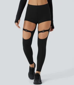 Ultrasculpt™ Leggings|Yoga Leggings<HALARA UltraSculpt™ Mid Rise Cut Out Adjustable Buckle 7/8 Yoga Leggings