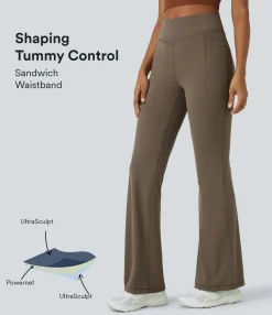 Pocket Leggings|Flare Leggings<HALARA UltraSculpt™ Mid Rise Tummy Control Pocket Running Full Length Flare Leggings