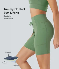 Bikers|Active Shorts<HALARA UltraSculpt™ SoCinched High Waisted Butt Lifting Tummy Control Loop Running Biker Shorts 7'' with Pockets