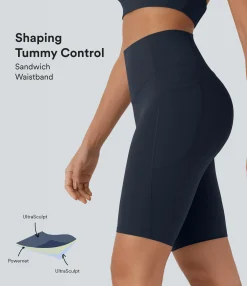 Active Shorts|Bikers<HALARA UltraSculpt™ SoCinched High Waisted Tummy Control Pocket Shaping Training Biker Shorts 9''