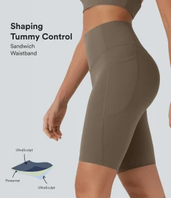 Active Shorts|Bikers<HALARA UltraSculpt™ SoCinched High Waisted Tummy Control Pocket Shaping Training Biker Shorts 9''