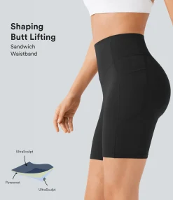 Active Shorts|Bikers<HALARA UltraSculpt™ SoCinched High Waisted Scrunch Butt Lifting Tummy Control Side Pocket Shaping Workout Biker Shorts 7''