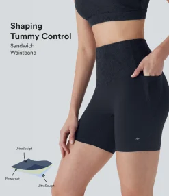 5'' Shorts|Active Shorts<HALARA UltraSculpt™ SoCinched High Waisted Tummy Control Contrast Lace Training Biker Shorts 5'' with Pockets