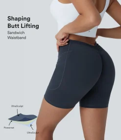 5'' Shorts|Active Shorts<HALARA UltraSculpt™ SoCinched High Waisted Tummy Control Butt Lifting Ruched Shaping Yoga Biker Shorts 5'' with Pockets