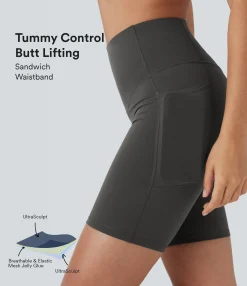 Active Shorts|Bikers<HALARA UltraSculpt™ SoCinched High Waisted Butt Lifting Tummy Control Pocket Shaping Training Biker Shorts 7''