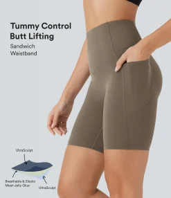 Active Shorts|Bikers<HALARA UltraSculpt™ SoCinched High Waisted Butt Lifting Tummy Control Pocket Shaping Training Biker Shorts 7''