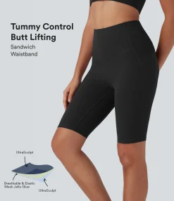 Active Shorts|Bikers<HALARA UltraSculpt™ SoCinched High Waisted Butt Lifting Tummy Control Shaping Training Biker Shorts 9'' with Pockets