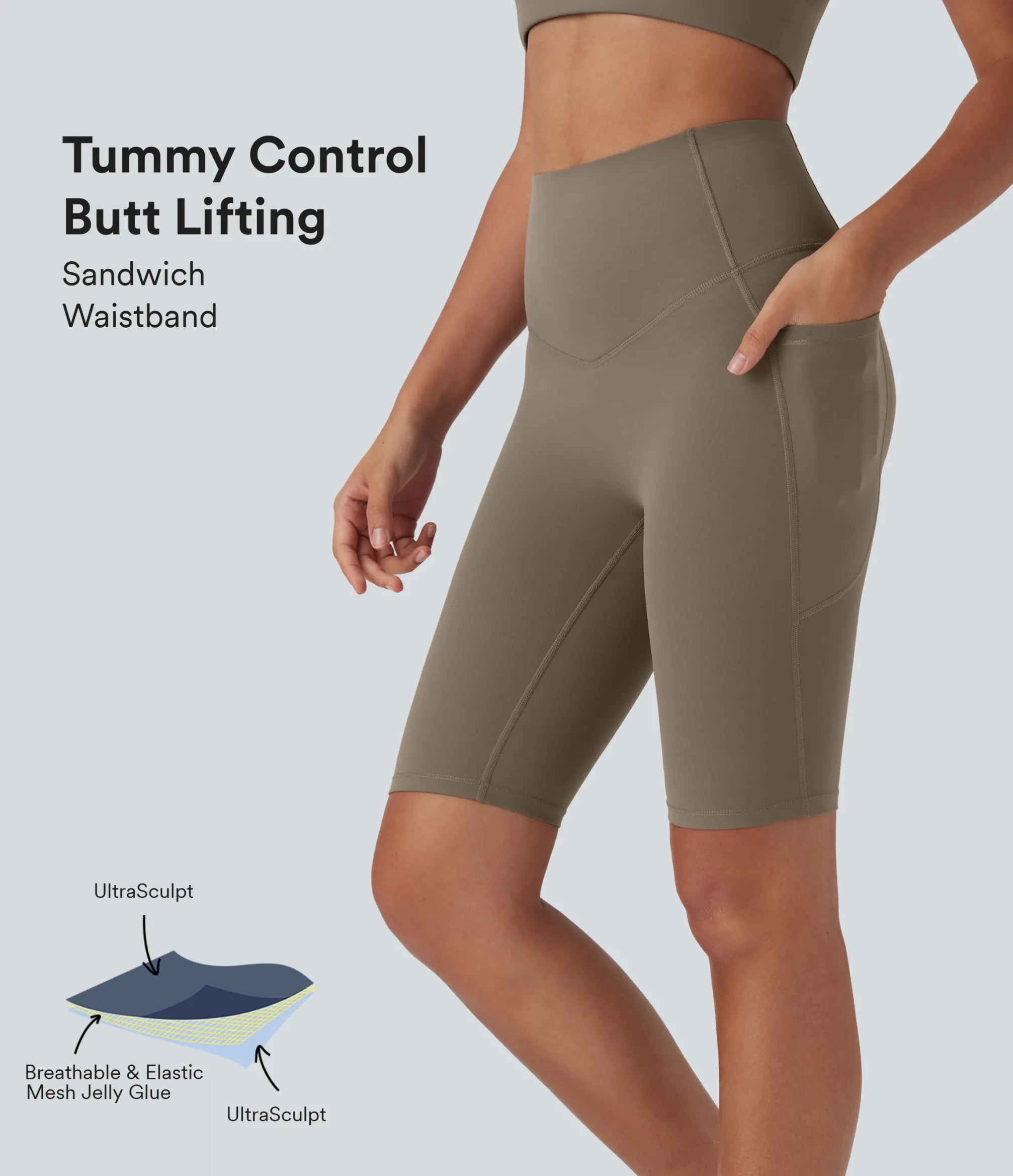 Active Shorts|Bikers<HALARA UltraSculpt™ SoCinched High Waisted Butt Lifting Tummy Control Shaping Training Biker Shorts 9'' with Pockets