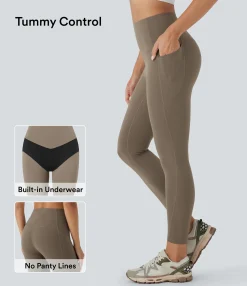 Pocket Leggings|Ultrasculpt™ Leggings<HALARA UltraSculpt™ SoCinched High Waisted Tummy Control Built-in Underwear Anti-Bacterial Shaping 7/8 Workout Leggings with Pockets