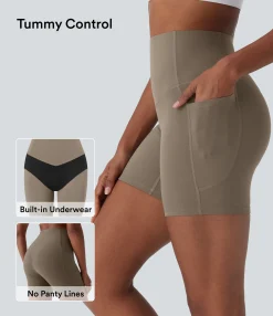 Active Shorts|Bikers<HALARA UltraSculpt™ SoCinched High Waisted Tummy Control Built-in Underwear Anti-Bacterial Shaping Training Biker Shorts 5'' With Pockets