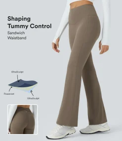 Pocket Leggings|Crossover Leggings<HALARA UltraSculpt™ SoCinched High Waisted Tummy Control Pocket Crossover Ruched Shaping Yoga Leggings