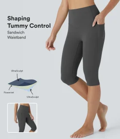 Pocket Leggings|Ultrasculpt™ Leggings<HALARA UltraSculpt™ SoCinched High Waisted Tummy Control Pedal Pusher Yoga Leggings with Pockets