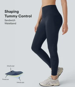 Pocket Leggings|Lace Leggings<HALARA UltraSculpt™ SoCinched High Waisted Tummy Control Contrast Lace Pockets Shaping Training Leggnigs