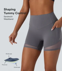 5'' Shorts|Active Shorts<HALARA UltraSculpt™ SoCinched High Waisted Tummy Control Pocket Contrast Mesh Shaping Workout Biker Shorts 5''