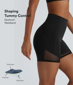 5'' Shorts|Active Shorts<HALARA UltraSculpt™ SoCinched High Waisted Tummy Control Pocket Contrast Mesh Shaping Workout Biker Shorts 5''