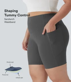Plus Size<HALARA UltraSculpt™ SoCinched High Waisted Tummy Control Shaping Training Plus Size Biker Shorts 7'' with Pocket