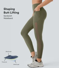 Butt Lifting Leggings|Pocket Leggings<HALARA UltraSculpt™ SoCinched High Waisted Butt Lifting Tummy Control Pocket Contrast Mesh Workout Leggings
