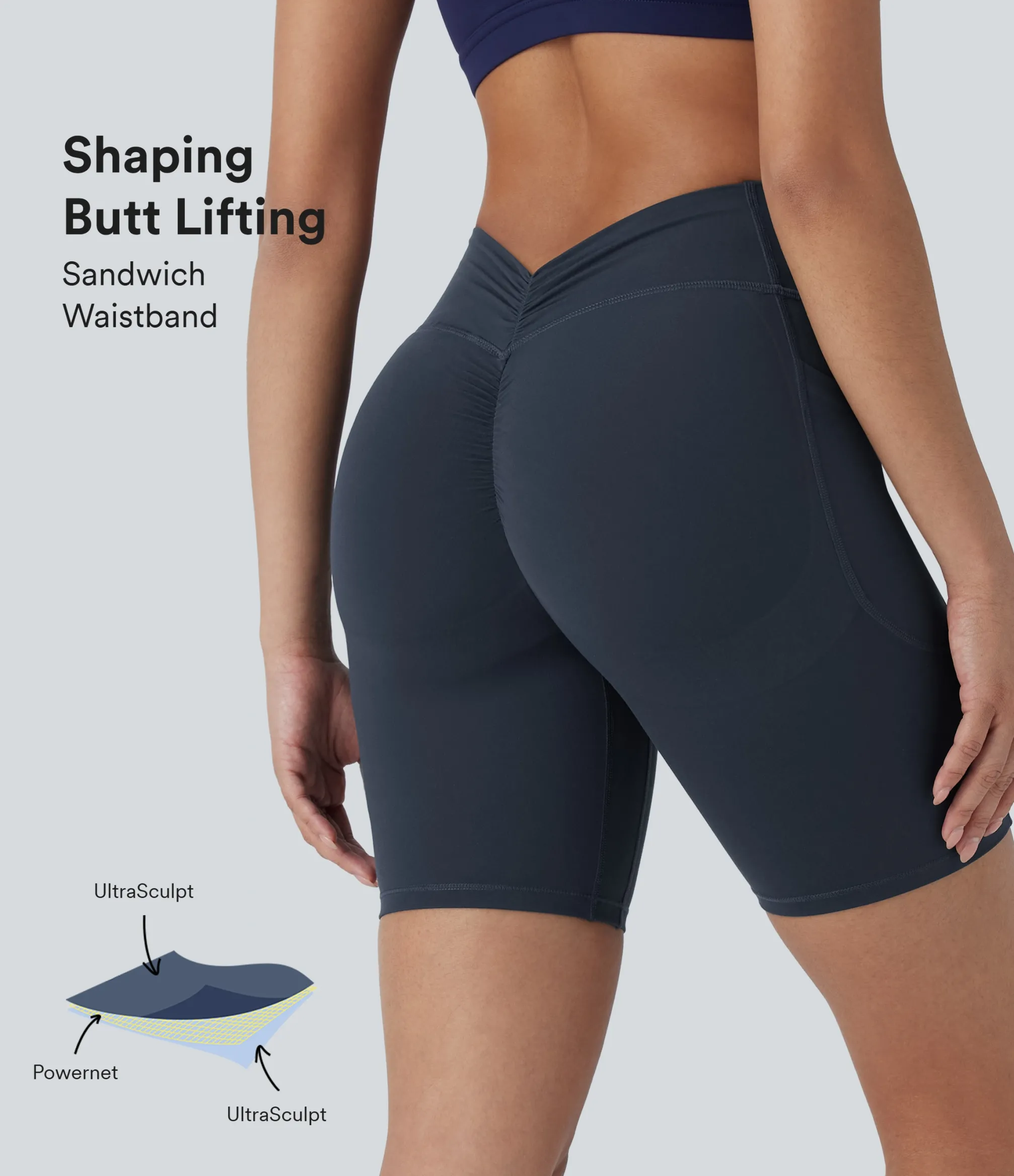Active Shorts|Bikers<HALARA UltraSculpt™ SoCinched High Waisted Tummy Control Butt Lifting Ruched Shaping Yoga Biker Shorts 7'' with Pockets