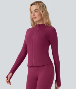 Jackets & Outerwear<HALARA UltraSculpt™ Stand Collar Long Sleeve Thumb Hole Yoga Jacket with Pockets