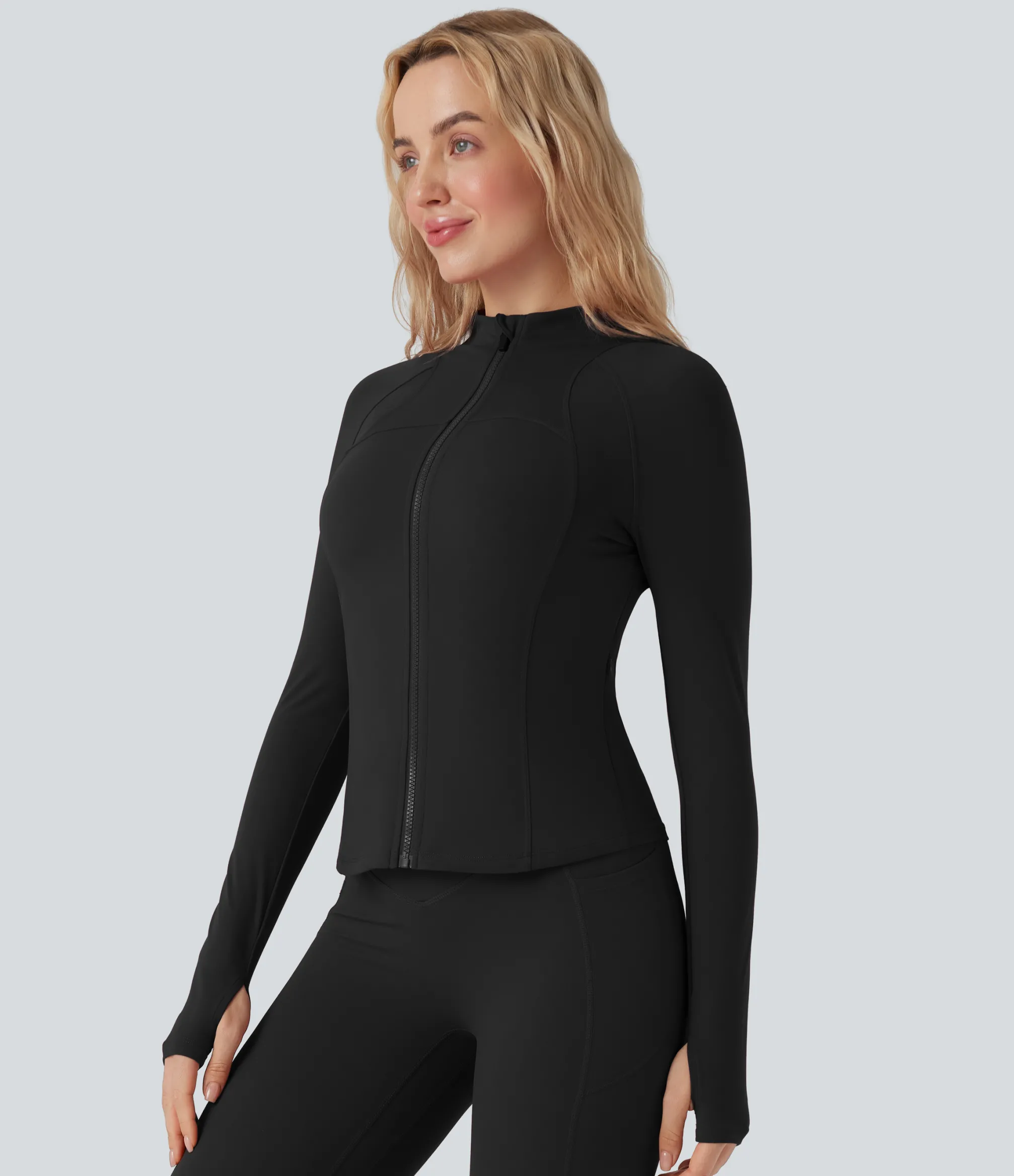 Jackets & Outerwear<HALARA UltraSculpt™ Stand Collar Long Sleeve Thumb Hole Yoga Jacket with Pockets