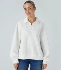 Sweatshirts & Hoodies<HALARA Half Zip Long Sleeve Casual Knit Sweatshirt