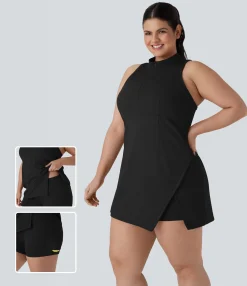 Plus Size<HALARA Half Zip Racerback 2-Piece Mini Tennis Active Plus Size Dress with Pocket